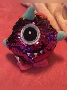 Sequin One-Eyed Monster Plush Toy - Pink & Teal